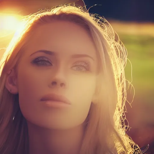 Prompt: a beautiful photo of a very beautiful blonde woman with her head slightly tilted backwards, a sunshine ray across her face, close - up, hyper detailed, high contrast, bokeh background, realistic, 3 5 mm, 4 k