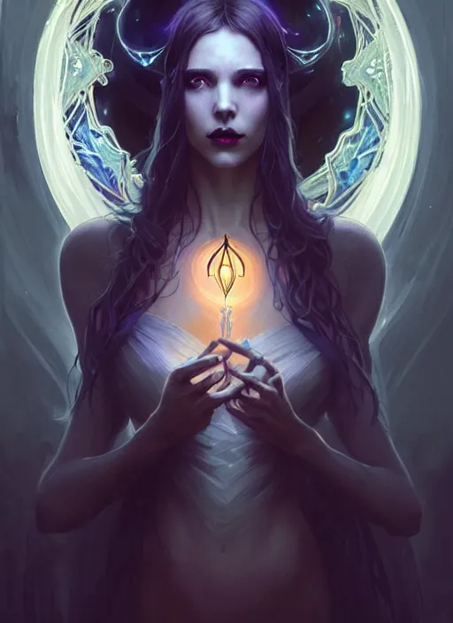 Image similar to a beautiful cinematic female Necromancer Sorceress, galatic shamen with Quantum energy fantasy, fantasy magic, undercut hairstyle, dark light night, intricate, elegant, sharp focus, illustration, highly detailed, digital painting, concept art, matte, art by WLOP and Artgerm and Greg Rutkowski and Alphonse Mucha, masterpiece