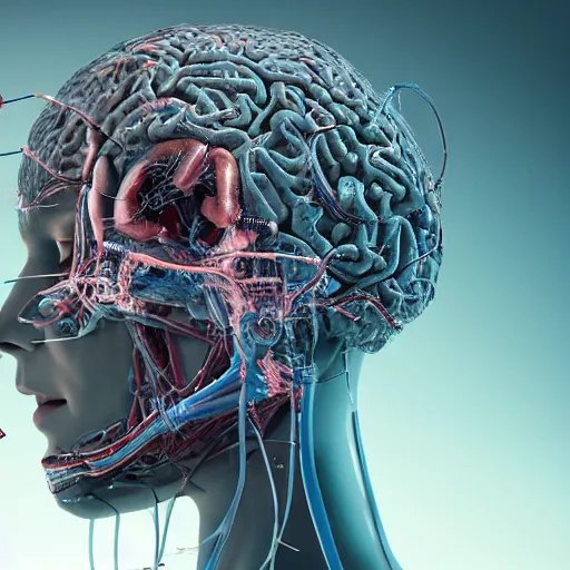 Prompt: biopunk cyborg brain awakening highly detailed anatomy in the style of beeple, award winning, cg society