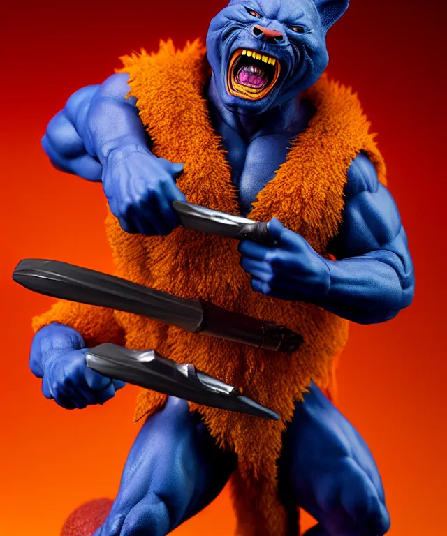 Image similar to hyperrealistic rendering, thundercat, by art of skinner and richard corben and jeff easley, product photography, action figure, sofubi, studio lighting, colored gels