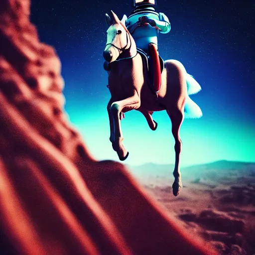 Image similar to photography of animal horse riding on top of an human astronaut. from western by hiroyuki okiura and katsuhiro otomo and alejandro hodorovski style with many details by mike winkelmann and vincent di fate in sci - fi style. volumetric natural light photo on dsmc 3 system,