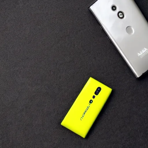 Prompt: a yellow nokia lumia but it's a folding phone