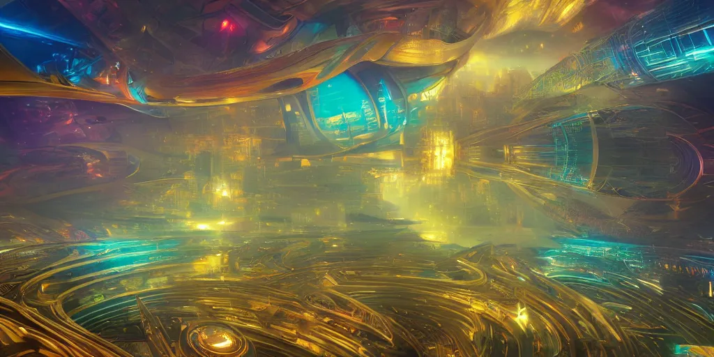 Prompt: futuristic city utopia of the 5 th dimension planet, coherent design, symmetrical, vivid color, complementary color, golden ratio, detailed, sharp lines, intricate, rainbowshift, by james gurney, by peter mohrbacher, by alphonse mucha, by maxfield parrish, by steve martinarie, by h. r. giger deviantart, octane render