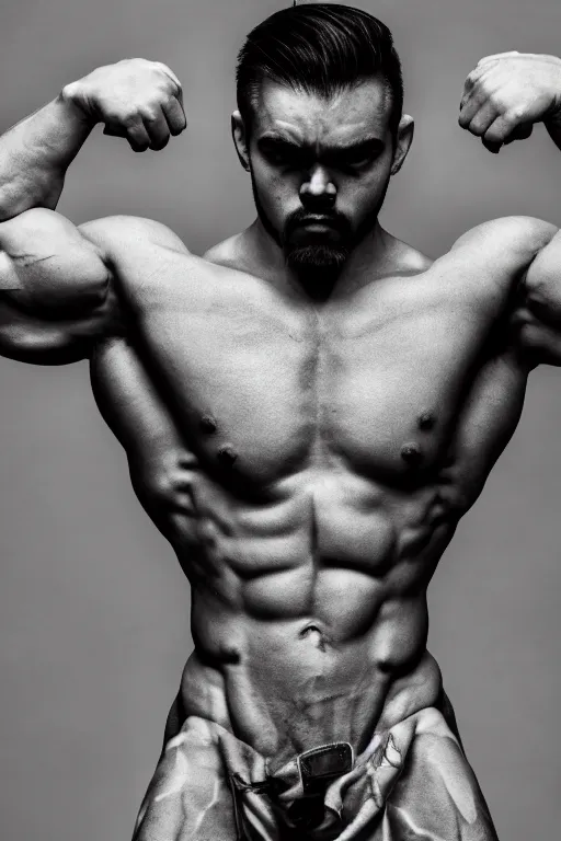 Image similar to Jacksepticeye is a jacked muscle builder gigachad, grayscale photography