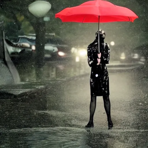 Prompt: Still from Vampire Frog Holding Umbrella Movie, low quality, heavily downvoted, 0 favorites