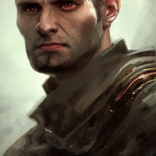 Image similar to portrait of a man by Greg Rutkowski, he is about 30 years old, he has short black hair in military-style, a straight jaw, he has a scar above one eyebrow, he wears Galactic Alliance military fatigues, Star Wars Expanded Universe, highly detailed portrait, digital painting, artstation, concept art, smooth, sharp foccus ilustration, Artstation HQ