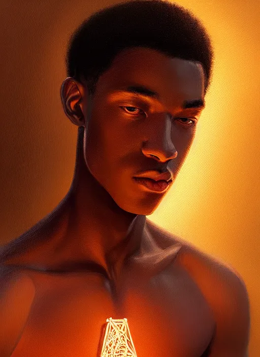 Prompt: portrait of young chuck clayton, black man, 1 7 years old, intricate, elegant, glowing lights, highly detailed, digital painting, artstation, concept art, smooth, sharp focus, illustration, art by wlop, mars ravelo and greg rutkowski