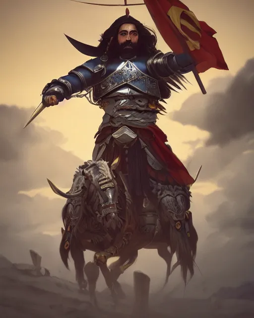 Prompt: ultrarealistic illustration of a spanish conquistador, symmetrical, by daniel zrom and mingchen shen, studio ghibli color scheme, detailed, handsome, anatomy, sharp focus, photography, magic : the gathering, octane, cinematic lighting