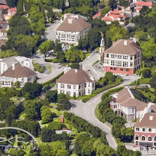 Image similar to Bel Air street,in 1758 architecture style, seen from a plane