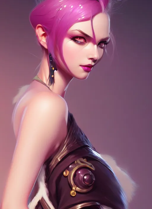 Image similar to portrait of jinx, league of legends, intricate, elegant, highly detailed, digital painting, artstation, concept art, smooth, sharp focus, illustration, by ilya kuvshinov and krenz cushart