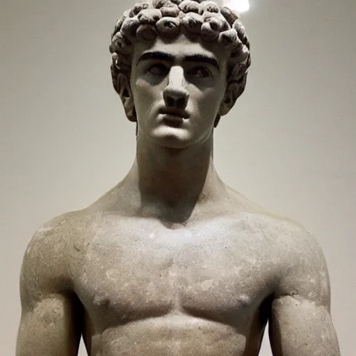 Image similar to an ancient greek clay statue of antoine griezmann, the british museum