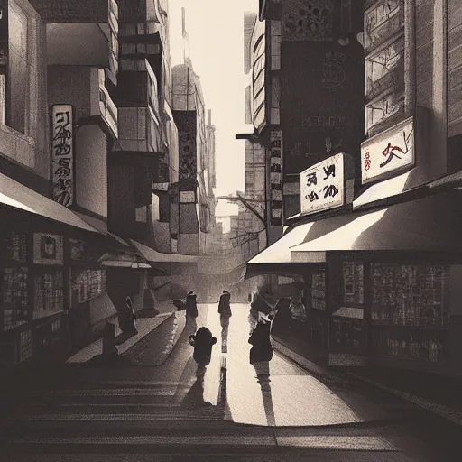 Prompt: eating crayons on takeshita dori, in the style of mondo grosso killian eng kawase hasui james jean, artstation trending, 8 k, photorealistic, volumetric lighting caustics, black and white, detailed af