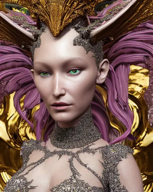 Image similar to a highly detailed metahuman 4 k close up render of an alien goddess bella hadid monument vampire in iris van herpen dress schiaparelli in diamonds crystals swarovski and jewelry iridescent in style of alphonse mucha gustav klimt trending on artstation made in unreal engine 4