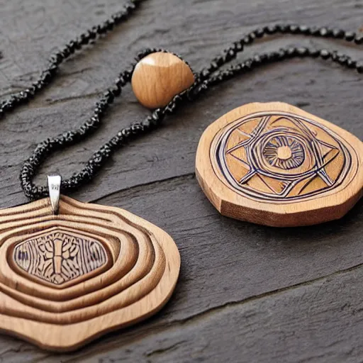 Prompt: wood carved jewelry inspired by the Haida Gwaii totems, high detail, product photo