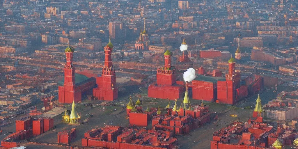 Prompt: a massive nuclear strike on Red Square Kremlin, nuclear mushroom