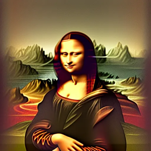 Image similar to mona lisa [ [ [ holding an iphone ] ] ]!!!, trending on artstation, illustration by leonardo davinci, 4 k oil painting, polycount