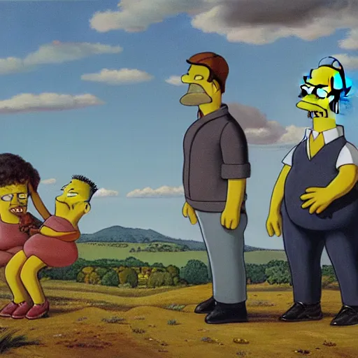 Image similar to oil on canvas painting the simpsons in the style of gustave courbet [ 1 8 6 6 ], by gustave courbet, 8 k, 4 k