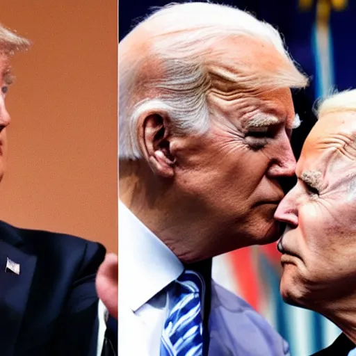 Image similar to Donald Trump kisses Joe Biden, detailed, realistic