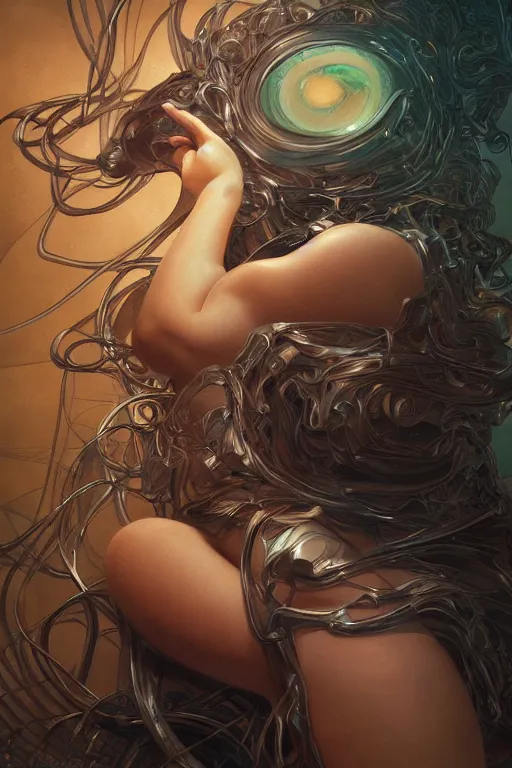 Image similar to ultra realistic illustration, cinema 4 d art, cables fat man drawing, jade background, elegant, highly detailed, digital painting, concept art, intricate, swirl, smooth, sharp focus, illustration, art by artgerm and greg rutkowski and alphonse mucha