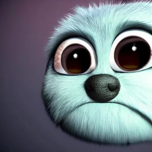 Image similar to small fluffy sad cute monster with big eyes, 3 d, photorealistic, ultra - details