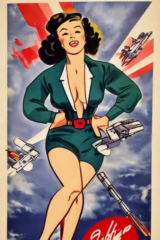 Prompt: a 1 9 4 0 s pin - up painted on a gundam
