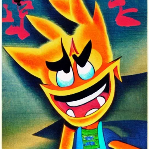 Image similar to crash bandicoot in the style of Ke Jiusi (柯九思), Chinese painter, calligrapher and poet, enhance colors