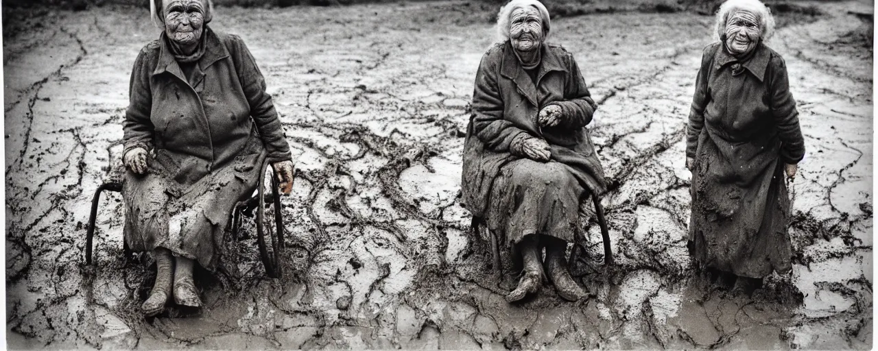 Prompt: old funny woman with mud unaware polaroid soviet union vibe