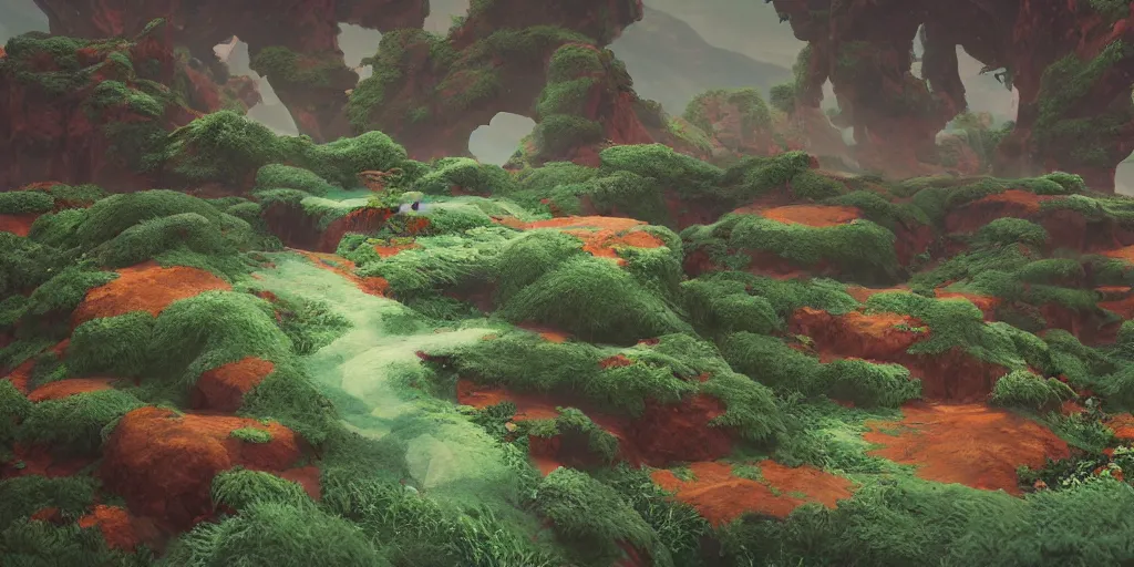 Image similar to 3d rendered landscape painted by james jean playstation journey style , redshift, octane