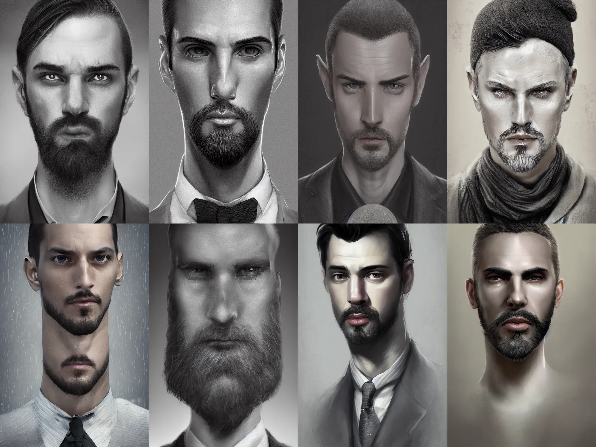 Prompt: centered detailed portrait of a distinguished gentleman with a salt and pepper goatee, realistic character concept, identical eyes, gazing eyes, beautiful eyes medium shot, elegant pose, fantasy, illustration, slender symmetrical face and body, artstation, cinematic lighting, hyperdetailed, cgsociety, 8k Resolution, high resolution, Charlie Bowater, Tom Bagshaw, Tom Richmond, single face, insanely detailed and intricate, beautiful, elegant, golden ratio, royal insignia in background, vfx, psychadelic.