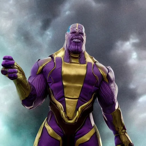 Prompt: thanos, purple skin, josh brolin, clerical clothes, full body shot, realistic, highly detailed