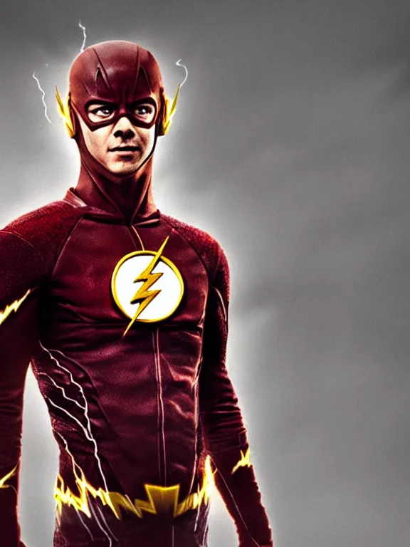 Image similar to portrait, dylan o'brien as the flash, lightning!!!, hyperrealism, moody lighting, intricate, 8 k