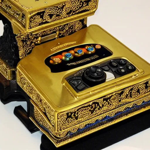 Image similar to the sega saturn bible ornamental intricate gilded with controllers