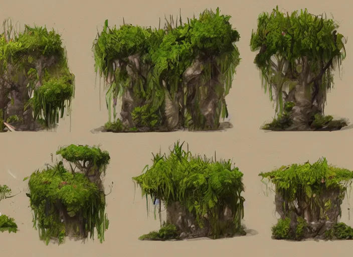 Image similar to lush bushes concept art, detailed diagrams, aesthetic, artstation