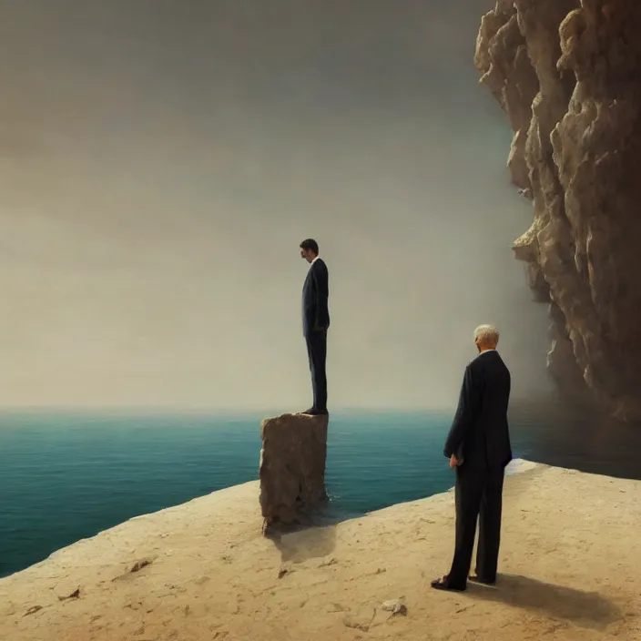 Prompt: a beautiful painting of a headless, armless man in a suit stands on the red sea by greg rutkowski and zdzisław beksinski and rene magritte, in style of digital art. hyper detailed, sharp focus, soft light. unreal engine 5. ray tracing. trending on artstation