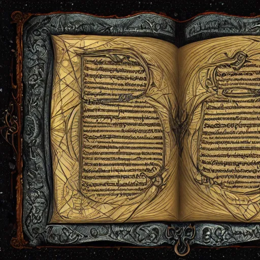 Image similar to occult spellbook open to a dark spell, hyperdetailed page out of an occult spellbook, 4k