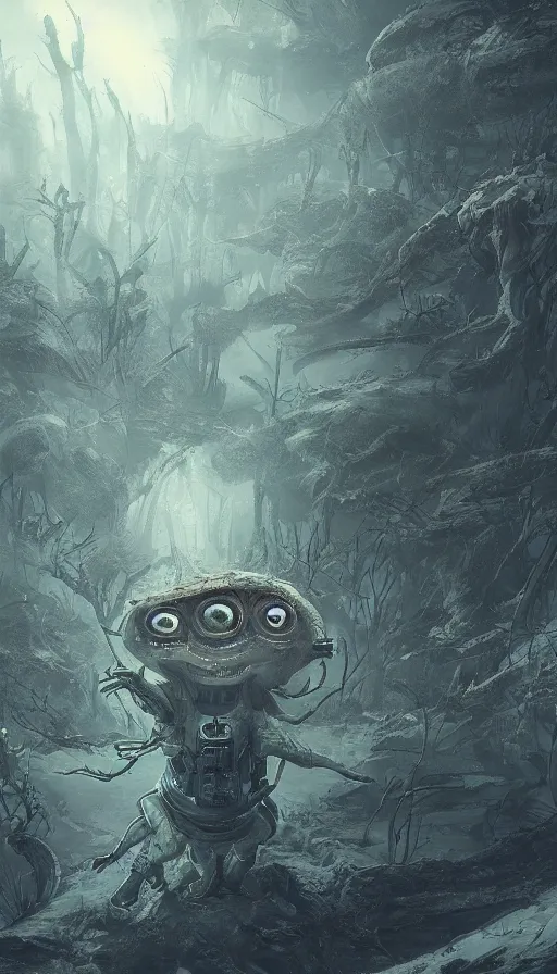 Image similar to astronaut exploring a storm vortex made of many demonic eyes and claws over a forest, by blizzard concept artists