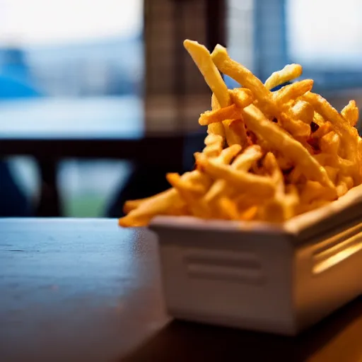 Image similar to detailed photo of a hamster eating fries, fancy restaurant, various poses, full body, unedited, daylight, dof 8 k