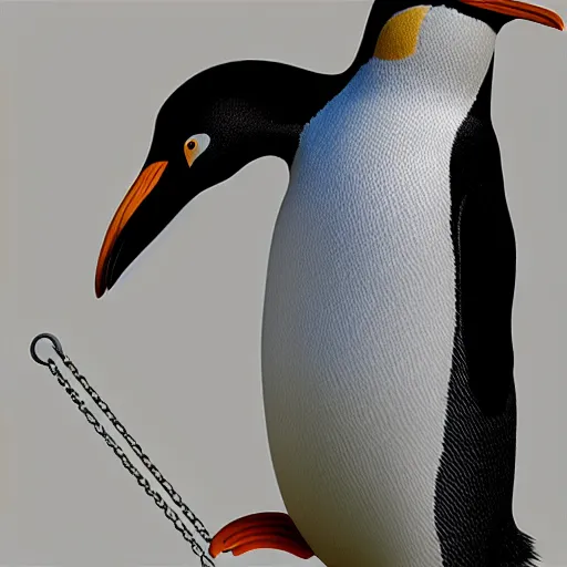 Image similar to realistic penguin sitting on a swing, hyper detailed, trending on artstation