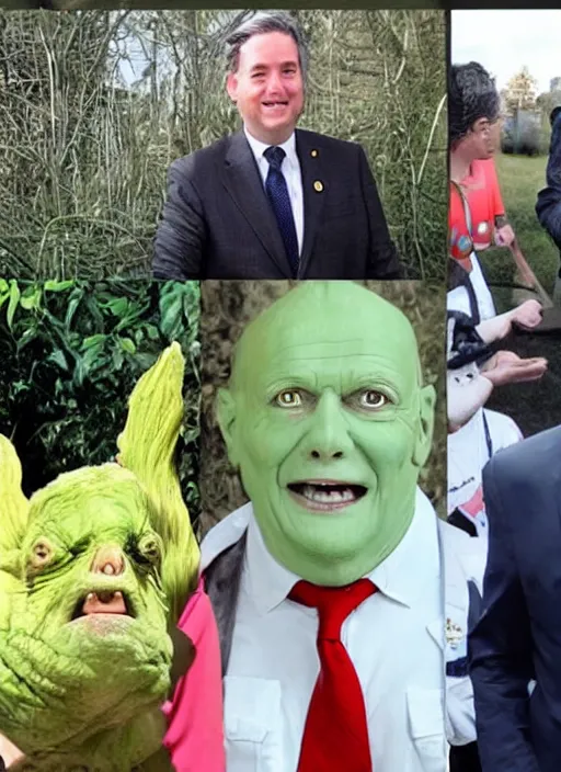 Image similar to a politician photo op with creatures from another dimension