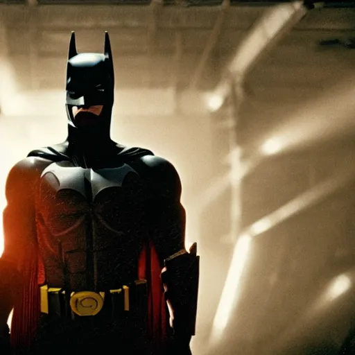 Image similar to movie still of batman cyborg, cinematic composition, cinematic light, criterion collection, by edgar wright