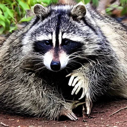 Image similar to morbidly obese homeless dirty racoon 4k photo