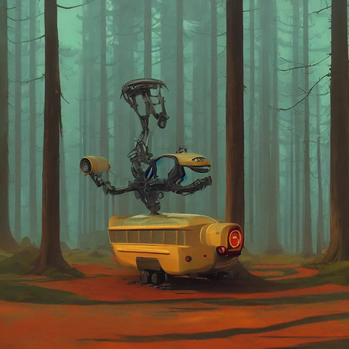 Image similar to fat alien on wheels rolling through the forest, highly detailed, Edward Hopper and James Gilleard, Simon Stalenhag