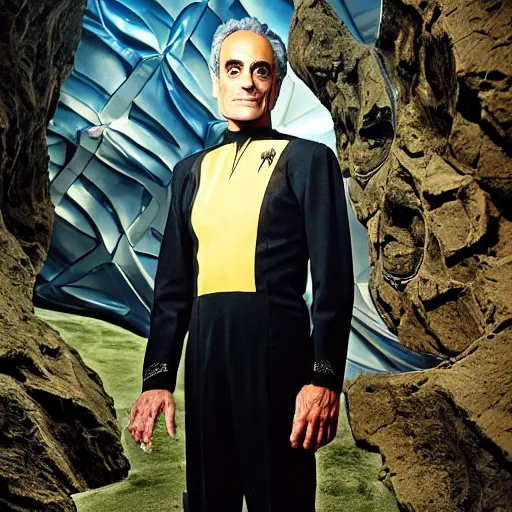 Image similar to a portrait of dr. julian bashir from star trek : deep space 9 with background scenery by juergen teller, iris van herpen