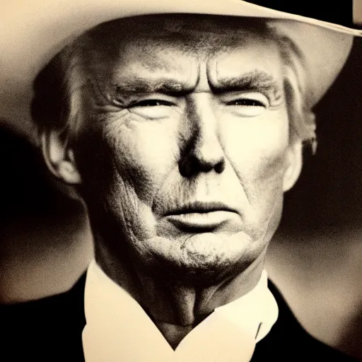 Image similar to an 1 8 0 0 s photo of donald trump playing the role of clint eastwood, squinting at high noon, in the style of a clint eastwood movie, the good, the bad and the ugly, clint eastwood, vibe, donald trump, glory days, mount rushmore, justice, american flag, independence, patriotism, apple pie, black and white, artgerm