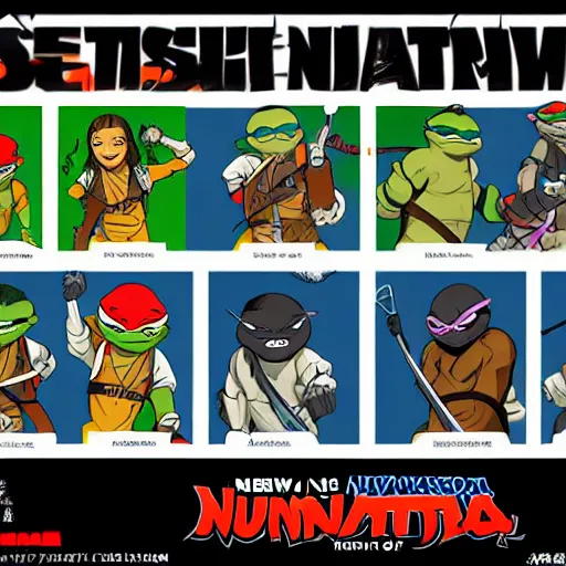 Image similar to new character sheets of new yokai characters in the style of and for the 2018 rise of the teenage mutant ninja turtles reboot on nickelodeon by the lead artist Andy suriano