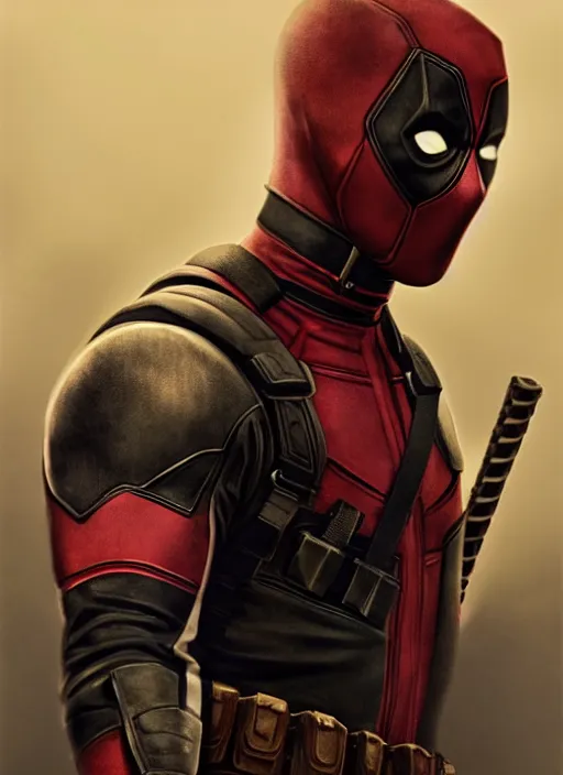 Prompt: ryan gosling as deadpool, gorgeous, portrait, Symmetrical, powerful, intricate, beautiful, masterpiece, elegant, volumetric lighting, highly detailed, artstation, sharp focus, no cropping, illustration, Jean-Leon Gerome , ruan jia