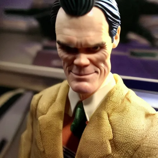 Image similar to Jim Carrey's action figure, wearing costumes