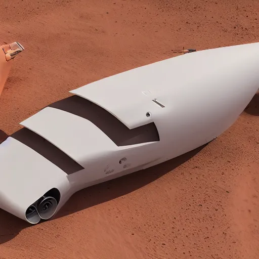 Prompt: two sleek white long spacecraft, over the surface of mars dramatic lighting, highly detailed, photorealistic, cinematic, sci-fi, octane render