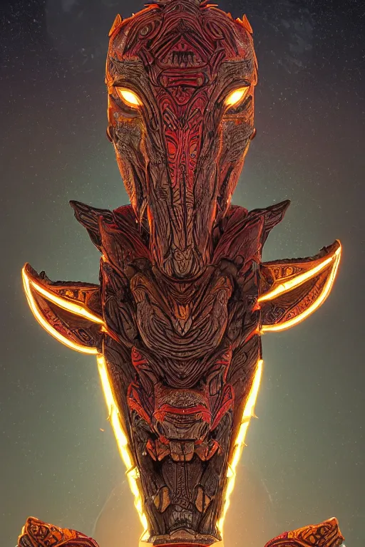 Prompt: totem animal tribal chaman vodoo mask feather gemstone plant global illumination ray tracing hdr that looks like it is from borderlands and by feng zhu and loish and laurie greasley, victo ngai, andreas rocha, john harris radiating a glowing aura