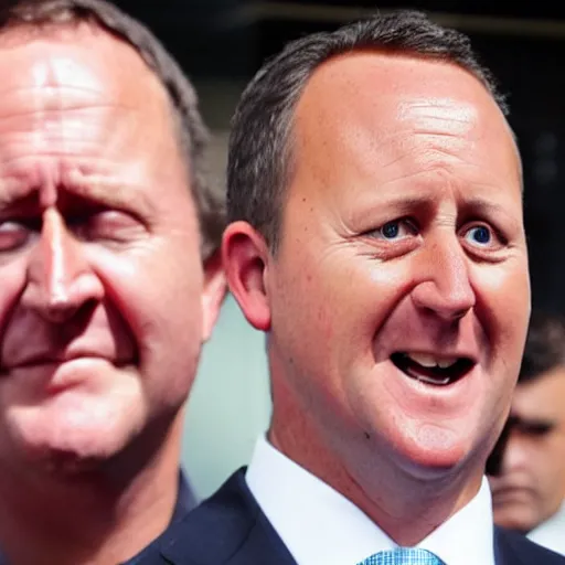 Image similar to photo of john key crying with red eyes and balding hair falling out ugly